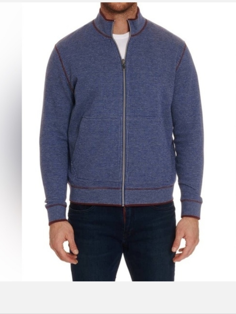 Robert Graham Reversible Full Zip Cotton Jersey Knit Jacket Burgundy & Blue Sz M